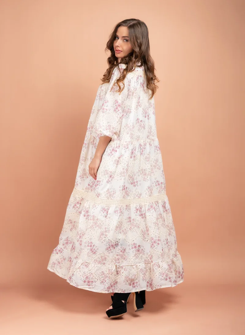 IKKXA Floral Printed Embroidered Jalabiya CJ1008 Pink