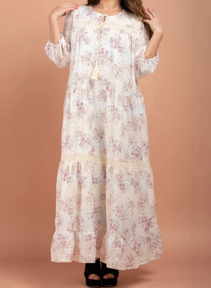 IKKXA Floral Printed Embroidered Jalabiya CJ1008 Pink