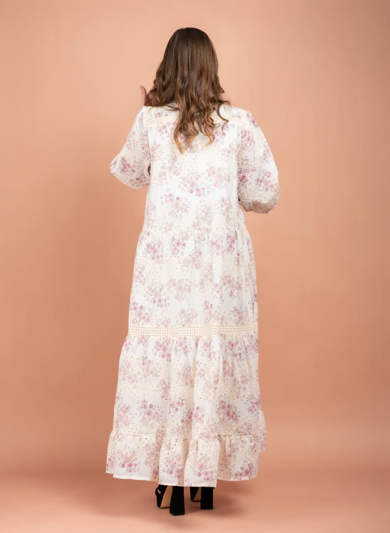IKKXA Floral Printed Embroidered Jalabiya CJ1008 Pink