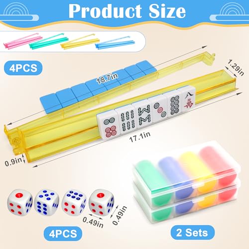 Coolrunner 4PCS Mahjong Racks with Pushers Mahjong AllinOne Tile Rack Pusher Acrylic American Majiang Tile Racks Multi Color Acrylic Mahjong Racks with 2 Sets 4 Colors Bingo Chips and 4pcs dice - Image 5