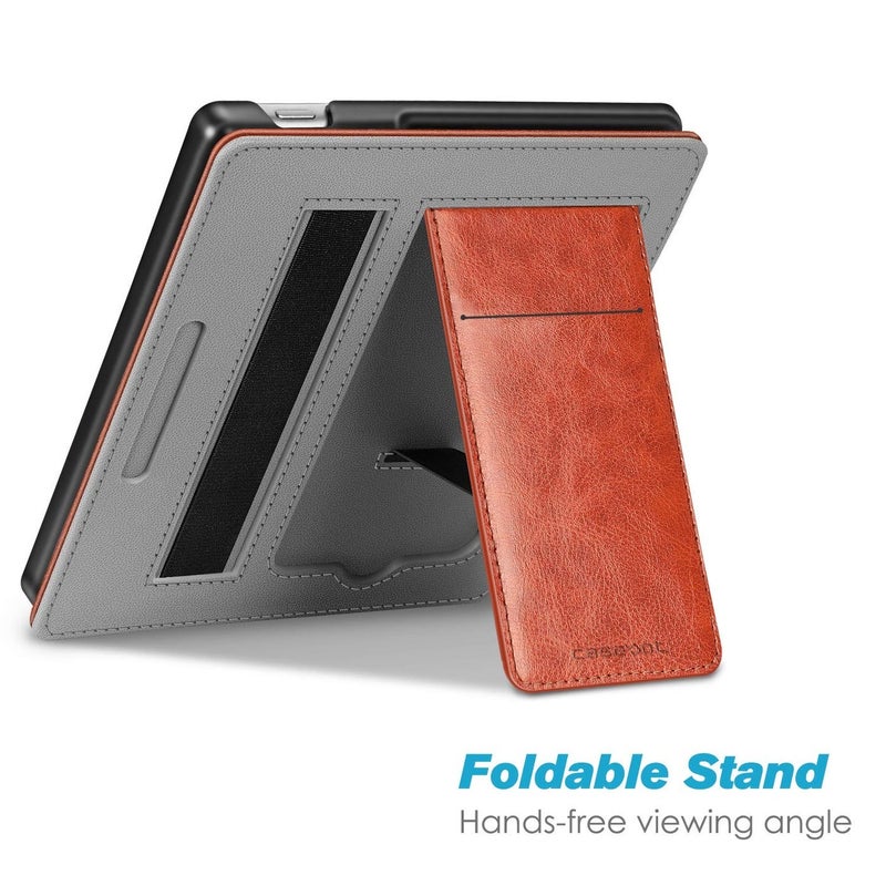 CaseBot Stand Case for Oasis (10th/9th Generation, 2019/2017 Release) - Premium PU Leather Sleeve Cover with Card Slot and Hand Strap, Vintage Brown - Image 3