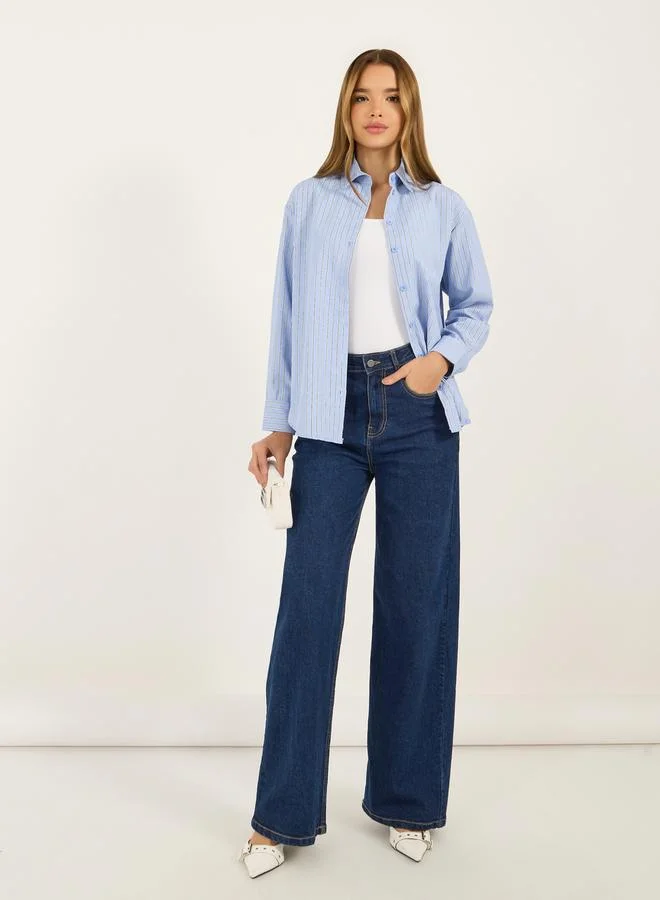 Styli Striped Button Through Oversized Shirt