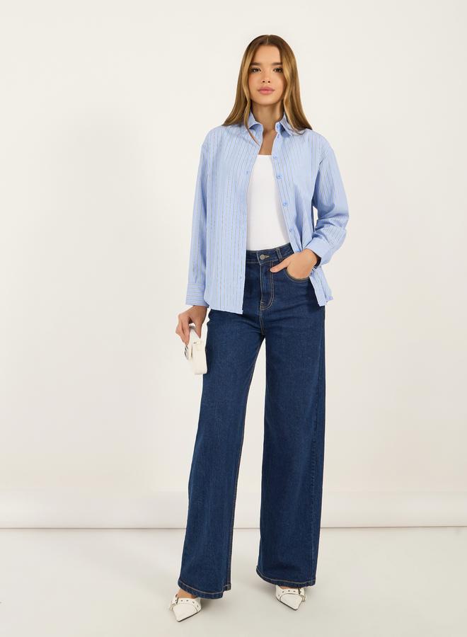 Styli Striped Button Through Oversized Shirt  - Image 3