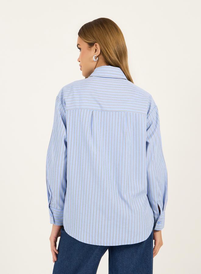 Styli Striped Button Through Oversized Shirt  - Image 5