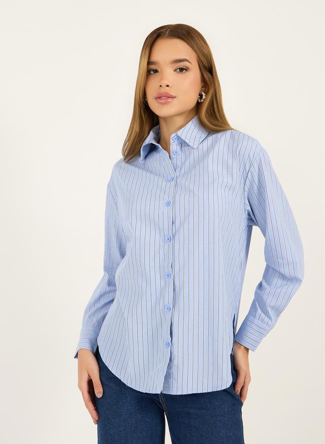 Styli Striped Button Through Oversized Shirt  - Image 1