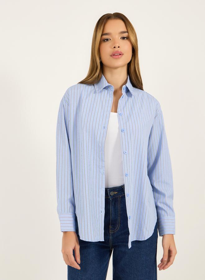 Styli Striped Button Through Oversized Shirt  - Image 2