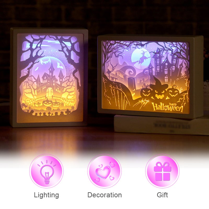 3D Paper Carving Night Light 5 Mini Size Gentle Calming Glow - Low Power Consumption Papercut Light Boxes for Kids Bedtime Home Exhibition Bars Shops - Image 2