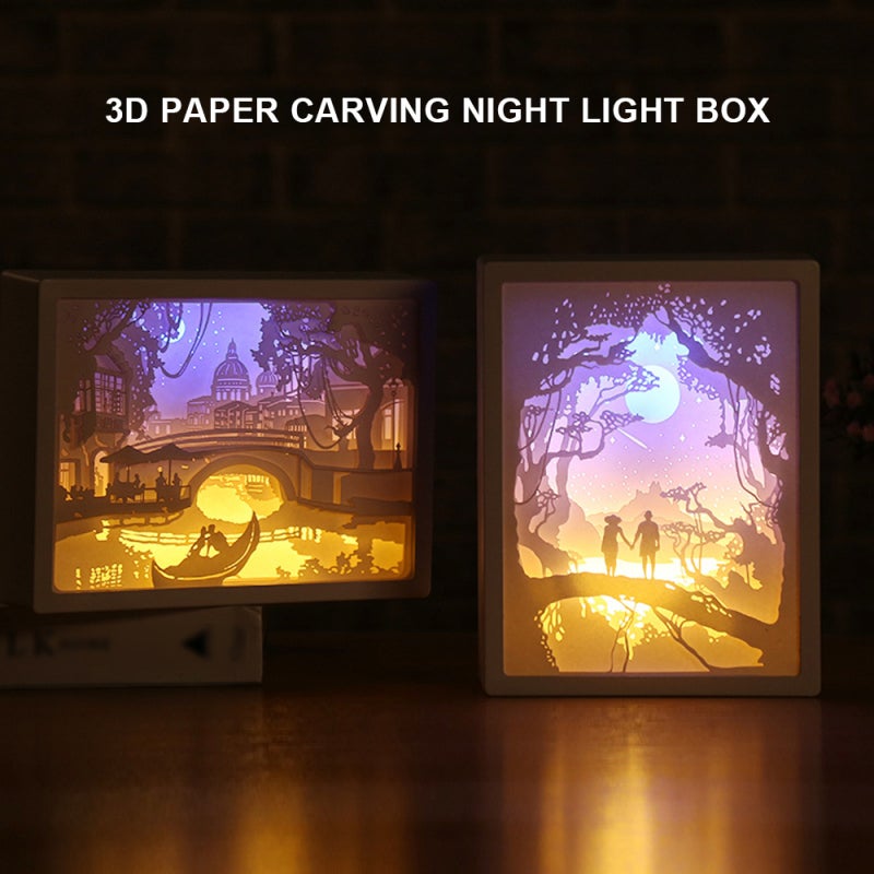 3D Paper Carving Night Light 5 Mini Size Gentle Calming Glow - Low Power Consumption Papercut Light Boxes for Kids Bedtime Home Exhibition Bars Shops - Image 4