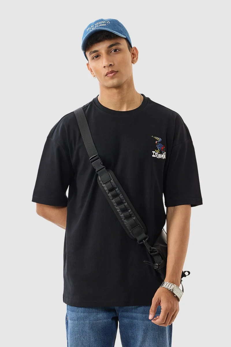 سنيتش Black Graphic Half Sleeve Oversized Streetwear T-Shirt