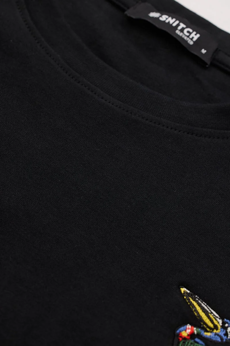 سنيتش Black Graphic Half Sleeve Oversized Streetwear T-Shirt