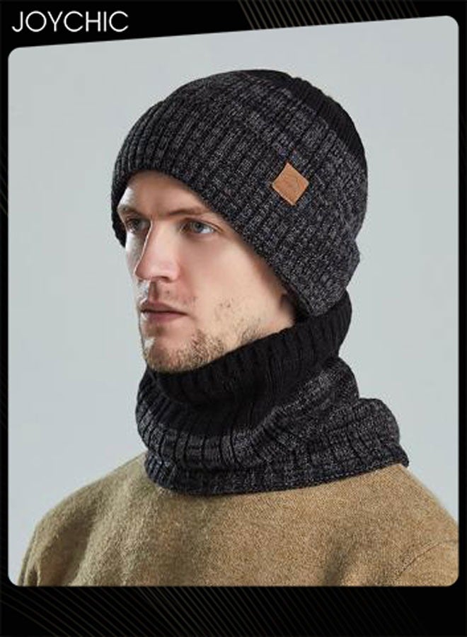 Joychic 2 pcs Winter Beanie Hat Scarf Set Warm Knit Hats Skull Cap Neck Warmer with Thick Fleece Lined for Men Outdoor Sports Hat Sets  - Image 1