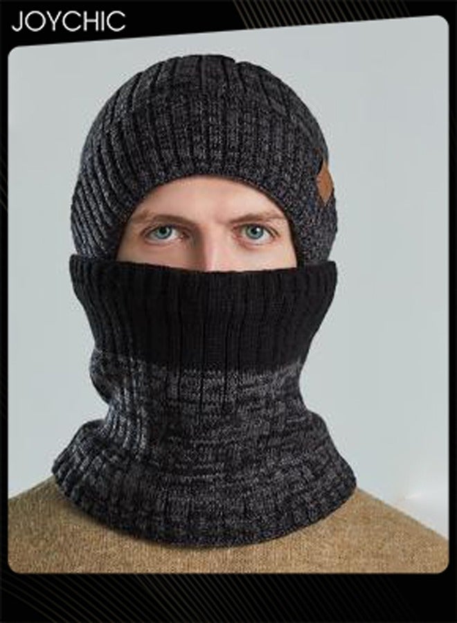 Joychic 2 pcs Winter Beanie Hat Scarf Set Warm Knit Hats Skull Cap Neck Warmer with Thick Fleece Lined for Men Outdoor Sports Hat Sets  - Image 2