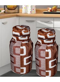 E-Retailer ERetailer Polyester 3Layered LPG Gas Cylinder Covers with Zipper Enclosure Pack of 2 ColorGeometric Brown Size26x14 Inches 