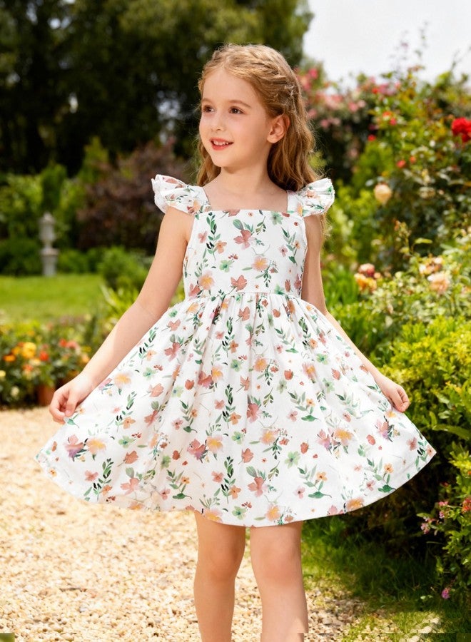 YALLET 2T 3T Toddler Dresses Halter Print Sleeveless Baby Girl Dress Backless with Bow Family Photoshoot Outfits for Valentine's Day Easter Play Party Birthday Casual Family Photos(Floral White,2-3T) - Image 3