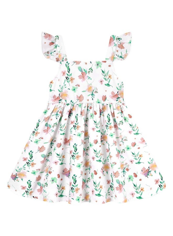 YALLET 2T 3T Toddler Dresses Halter Print Sleeveless Baby Girl Dress Backless with Bow Family Photoshoot Outfits for Valentine's Day Easter Play Party Birthday Casual Family Photos(Floral White,2-3T) - Image 1