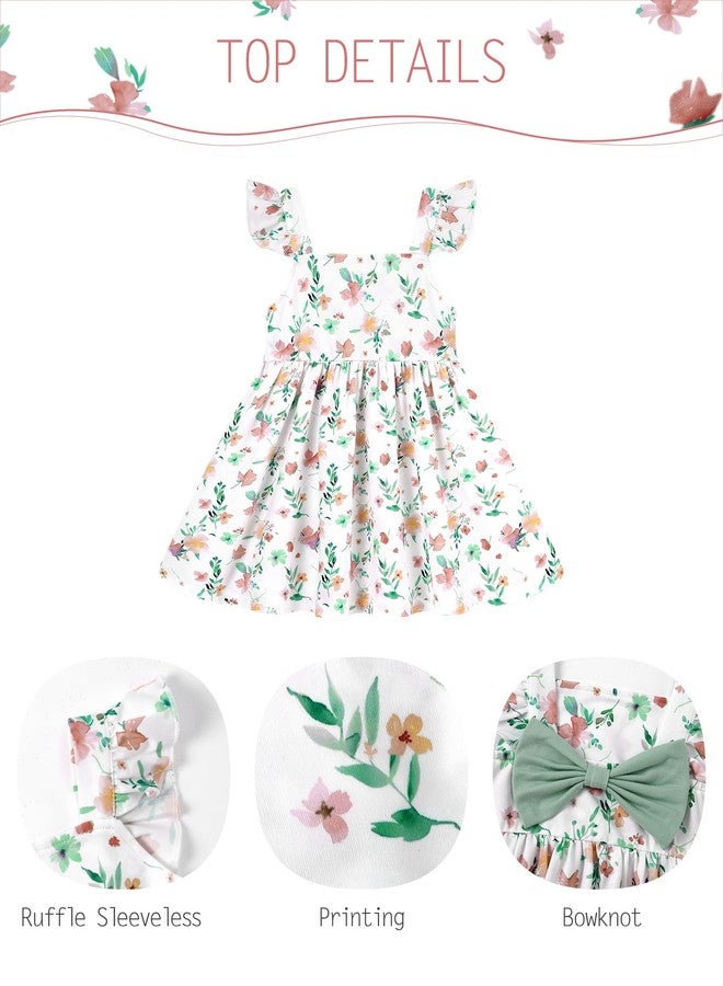 YALLET 2T 3T Toddler Dresses Halter Print Sleeveless Baby Girl Dress Backless with Bow Family Photoshoot Outfits for Valentine's Day Easter Play Party Birthday Casual Family Photos(Floral White,2-3T) - Image 4