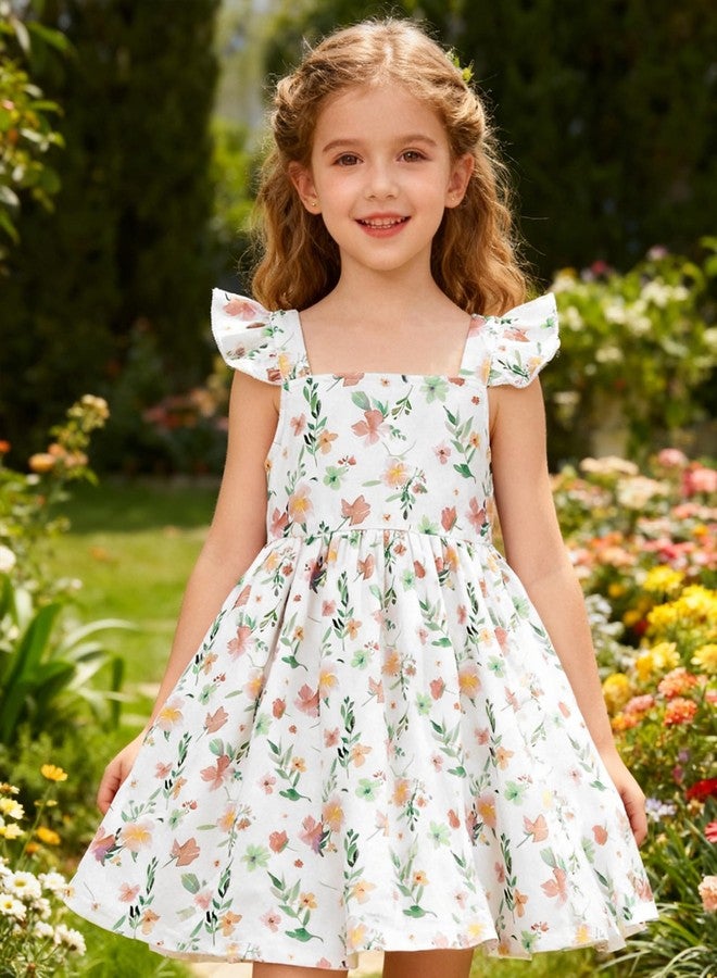 YALLET 2T 3T Toddler Dresses Halter Print Sleeveless Baby Girl Dress Backless with Bow Family Photoshoot Outfits for Valentine's Day Easter Play Party Birthday Casual Family Photos(Floral White,2-3T) - Image 2