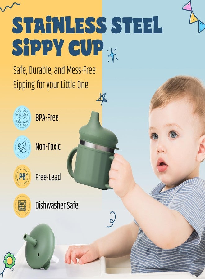 Jumble Dream Baby & Toddler Stainless Steel Sippy Cup Silicon Training Stainless Steel Kids Cups with Straw, Babies Tumbler with Straw No Spill | 6-24 Month Toddler Sippy Cup (Sage Breeze) - Image 5