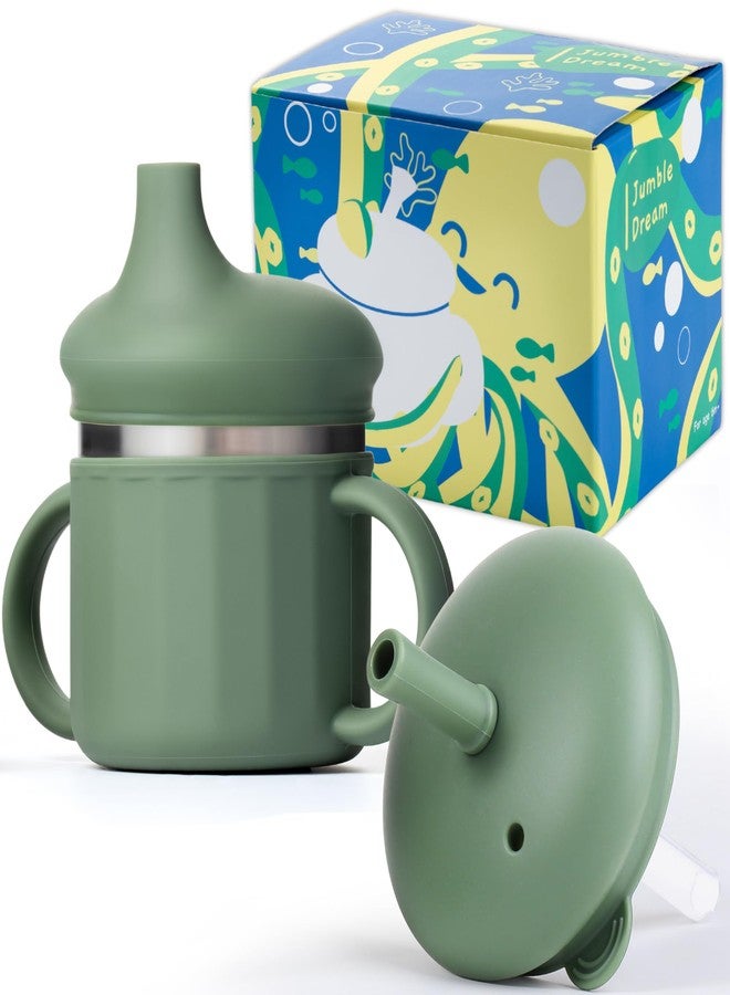 Jumble Dream Baby & Toddler Stainless Steel Sippy Cup Silicon Training Stainless Steel Kids Cups with Straw, Babies Tumbler with Straw No Spill | 6-24 Month Toddler Sippy Cup (Sage Breeze) - Image 1