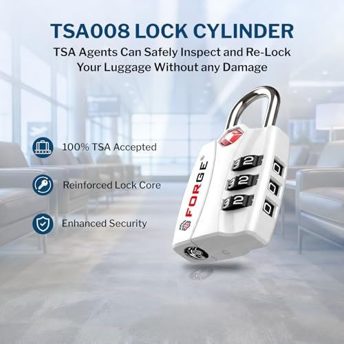 Forge Open Alert TSA Approved Luggage Locks - 3 Digit Combination, Easy Read Dials, Zinc Alloy Body - Ideal Travel Lock for Luggage, Suitcases, Bags & Toolboxes. White 2 Locks. - Image 3