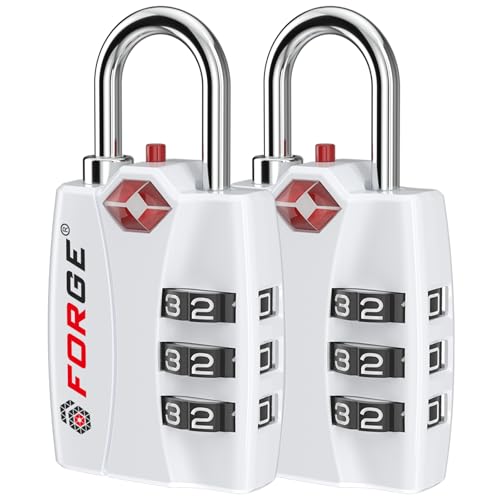 Forge Open Alert TSA Approved Luggage Locks - 3 Digit Combination, Easy Read Dials, Zinc Alloy Body - Ideal Travel Lock for Luggage, Suitcases, Bags & Toolboxes. White 2 Locks. - Image 1