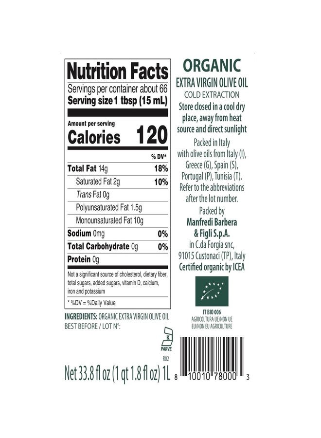 Barbera Organic Extra Virgin Olive Oil, 33.8 Fl Oz (1L) – Certified Organic, Cold Extracted, Hand-Harvested Mediterranean Olive Oil, Delicate Fruity Flavor - Image 2