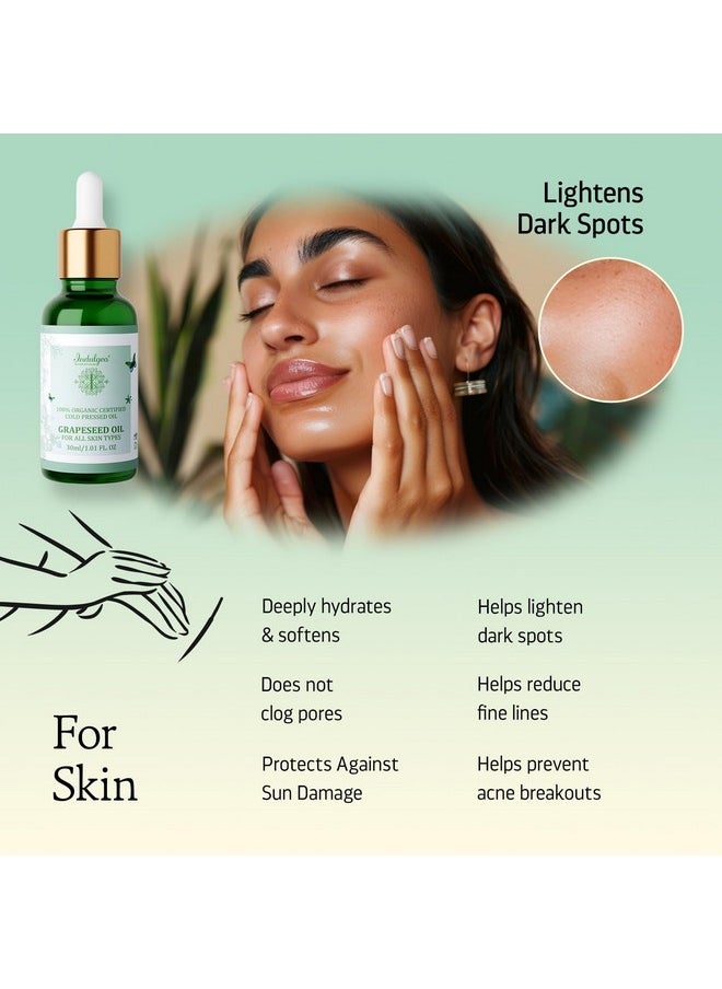 Indulgeo ESSENTIALS Cold Pressed Grapseed Oil For Skin Tightening, Acne & Hair Growth| Ideal For Men & Women 30Ml  - Image 4