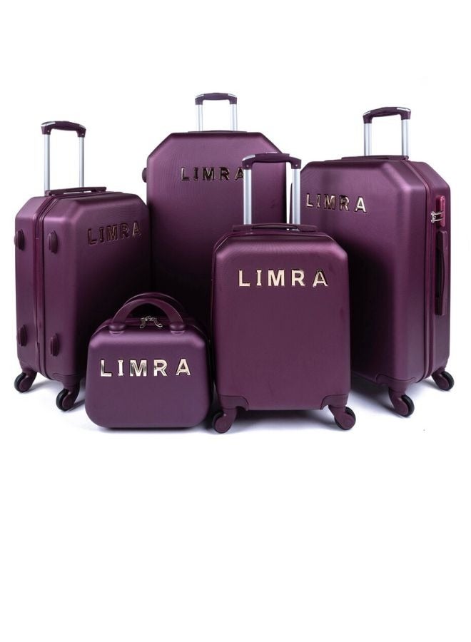 ليمرا طقم شنط سفر مكون من 5 حقائب أمتعة بـ 4 عجلات بتصميم حديث عنابي - Image 1