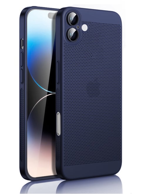 Heat Dissipation Case with Built in Camera Lens Protector Slim Fit Breathable Cooling Anti Fingerprint Hard PC Back ShockproofÂ Cover For Iphone 16 (Blue)