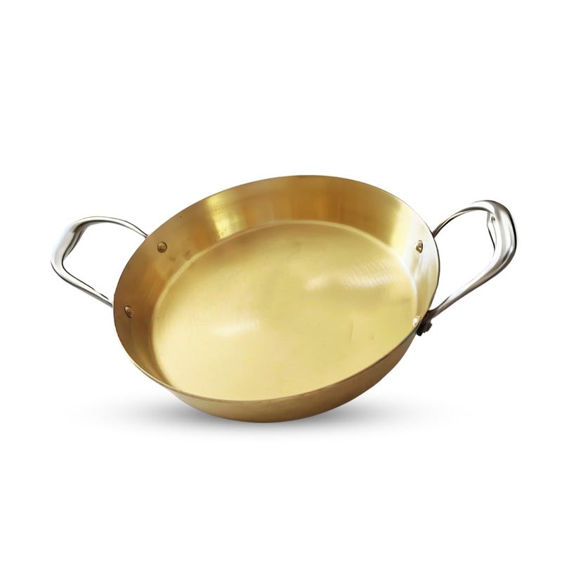 NUTRION Pure Brass Double Handle Frying Pan Traditional Indian Cooking PanTawa for Cooking with HealthBoosting Properties 24 cm Medium Pan - Image 3