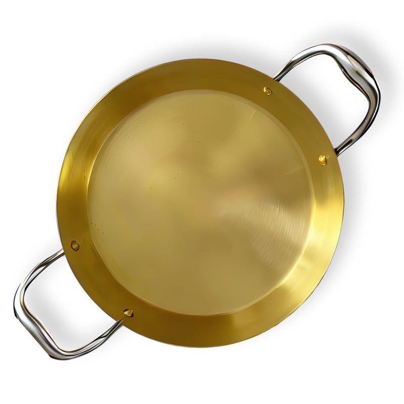 NUTRION Pure Brass Double Handle Frying Pan Traditional Indian Cooking PanTawa for Cooking with HealthBoosting Properties 24 cm Medium Pan - Image 1