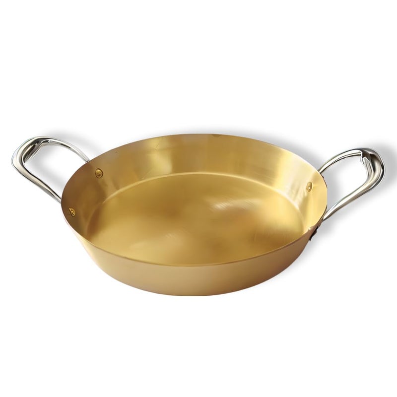 NUTRION Pure Brass Double Handle Frying Pan Traditional Indian Cooking PanTawa for Cooking with HealthBoosting Properties 24 cm Medium Pan - Image 2