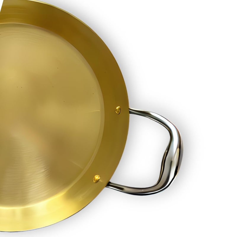 NUTRION Pure Brass Double Handle Frying Pan Traditional Indian Cooking PanTawa for Cooking with HealthBoosting Properties 24 cm Medium Pan - Image 4