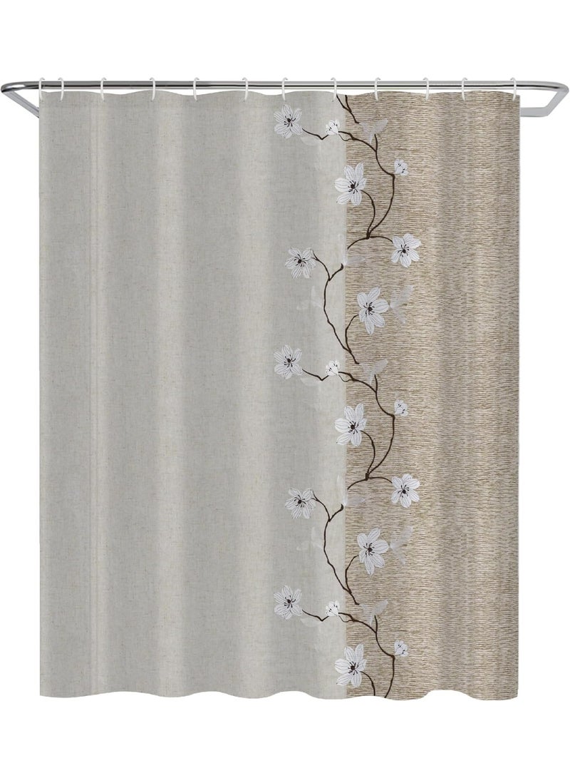 GOLD MANTIS Embroidered Shower Curtain, 72x72 Inch, 100% Polyester, Wrinkle-Free, Quick-Dry Fabric with Reinforced Buttonholes, Multiple Color & Pattern Options (Magnolia Embroidery Shower Curtain) - Image 1