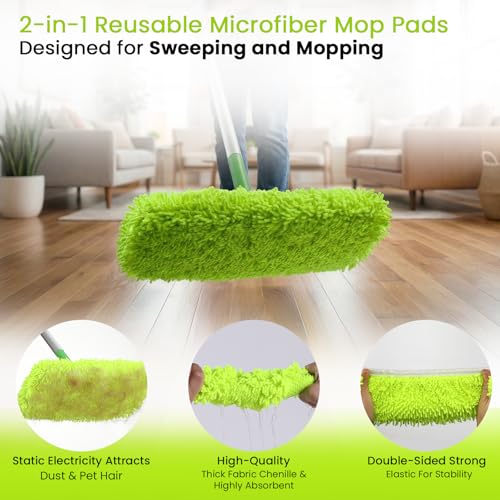 Snuvid 2-in-1 Reusable Microfiber Mop Pads Compatible with Swiffer Sweeper for Wet Mopping & Dry Sweeping, Two Types of Washable Heavy-Duty Mop Pad Refills for Multiple Floor Types Cleaning - 4Pcs, Green - Image 4