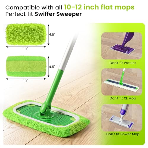 Snuvid 2-in-1 Reusable Microfiber Mop Pads Compatible with Swiffer Sweeper for Wet Mopping & Dry Sweeping, Two Types of Washable Heavy-Duty Mop Pad Refills for Multiple Floor Types Cleaning - 4Pcs, Green - Image 2
