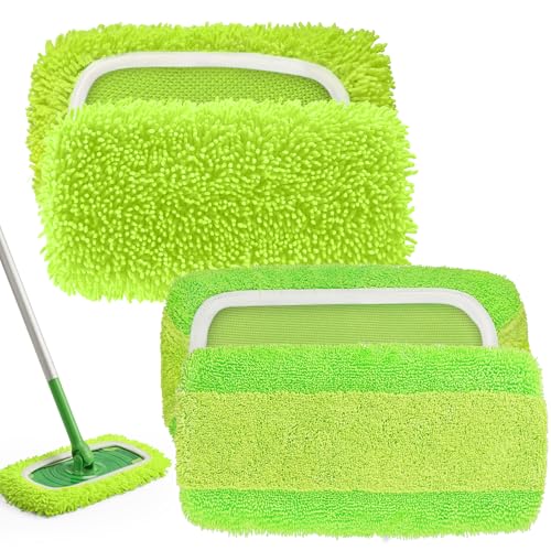 Snuvid 2-in-1 Reusable Microfiber Mop Pads Compatible with Swiffer Sweeper for Wet Mopping & Dry Sweeping, Two Types of Washable Heavy-Duty Mop Pad Refills for Multiple Floor Types Cleaning - 4Pcs, Green - Image 1