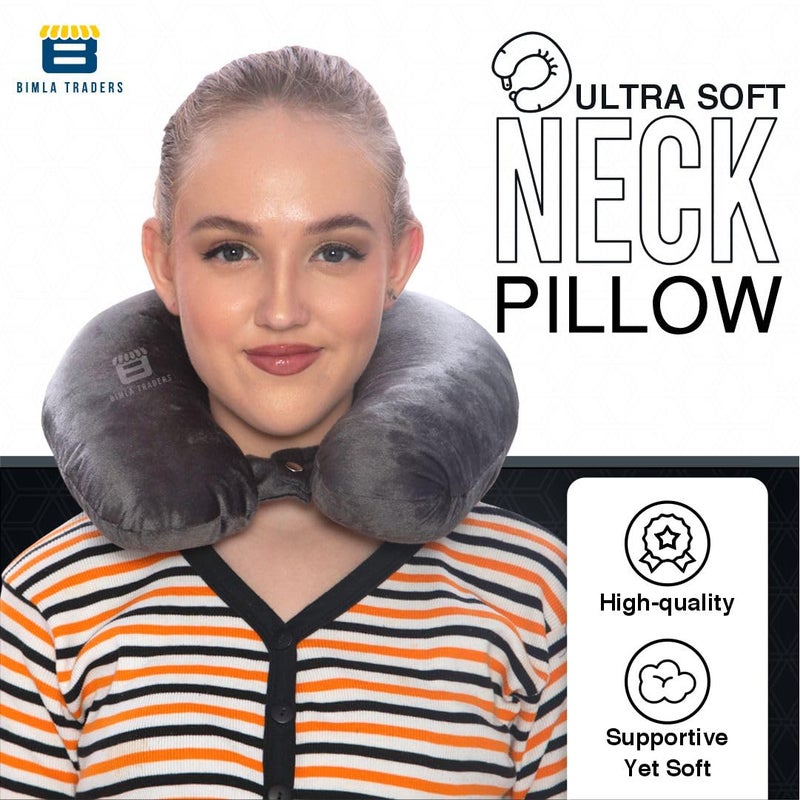 Btag Soft Neck Pillow for Travel, Sleep & Support - Soft & Comfortable - Ideal for Home, Office & Car Use with Attachable Snap Strap. Pack of 2 (Grey+ Romantic Rani) - Image 2