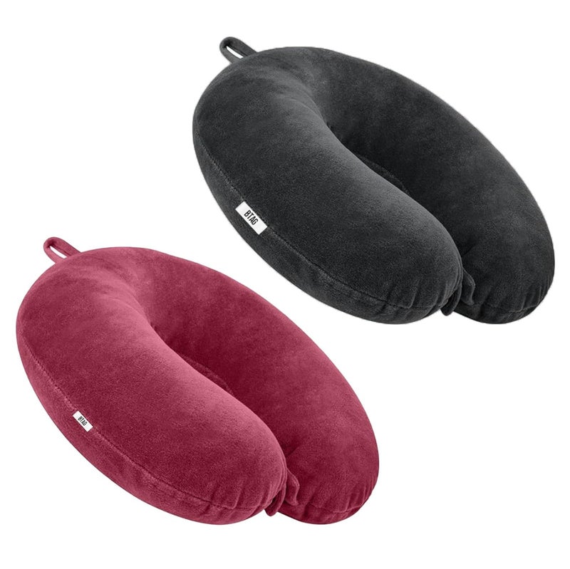Btag Soft Neck Pillow for Travel, Sleep & Support - Soft & Comfortable - Ideal for Home, Office & Car Use with Attachable Snap Strap. Pack of 2 (Grey+ Romantic Rani) - Image 1