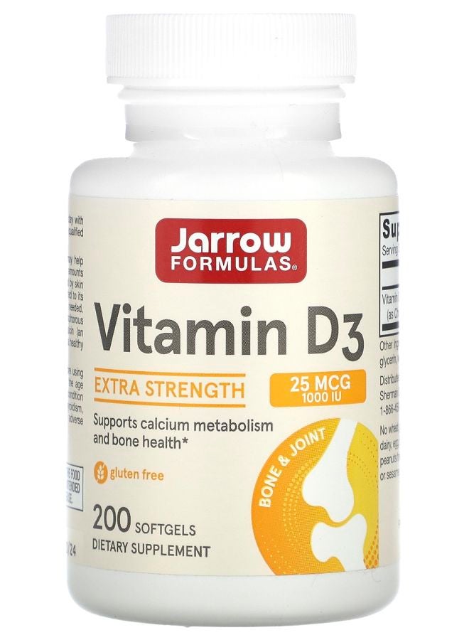 jarrow formulas Vitamin D3 Cholecalciferol Extra Strength 25 mcg (1000 IU) 200 Softgels