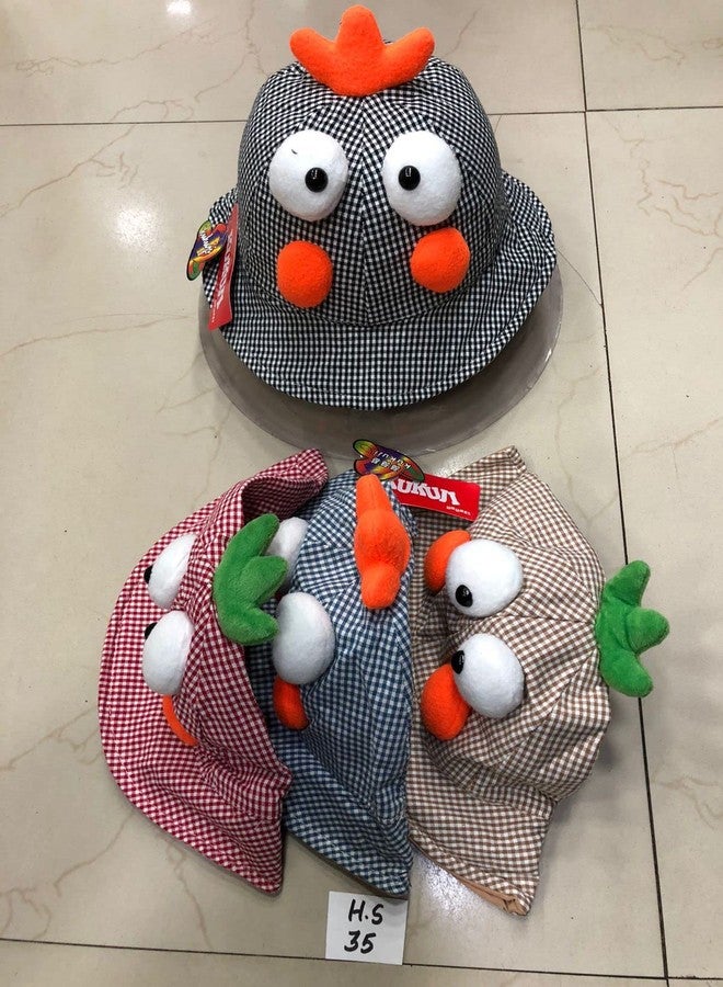 V3E قبعة دلو بتصميم كرتوني مربعات للأطفال الأولاد والبنات (زرقاء) - (1-4 سنوات) - Image 3