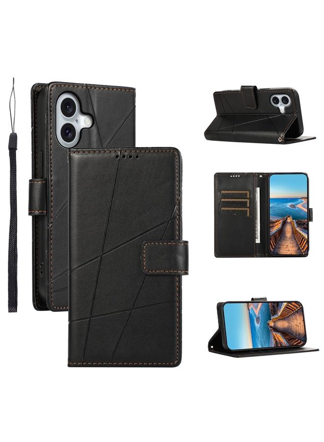 The Bros Case For iPhone 16 PU Genuine Leather Texture Embossed Line Phone Case 