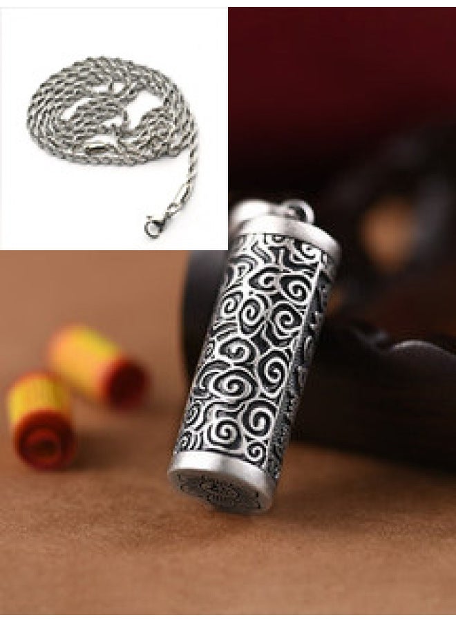 Letter Qin elry Men's 990 Sterling Silver Hollow Pendant Can Be Opened To Pack Things Hanging Decoration Personalized Shurangama Curse Necklace