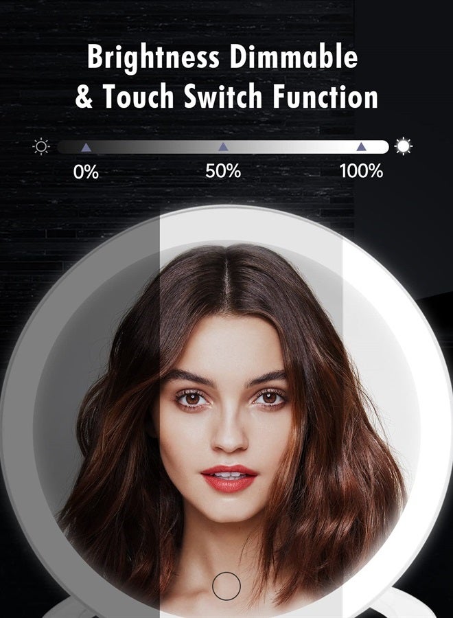 FASCINATE مرآة مكبرة 10X 1X مزدوجة الجوانب مع إضاءة قابلة للشحن مرآة تجميل مع إعدادات ألوان 3 دوران قابل للتعديل مرآة مكتب LED بيضاء (لا تشمل الحقيبة) - Image 3