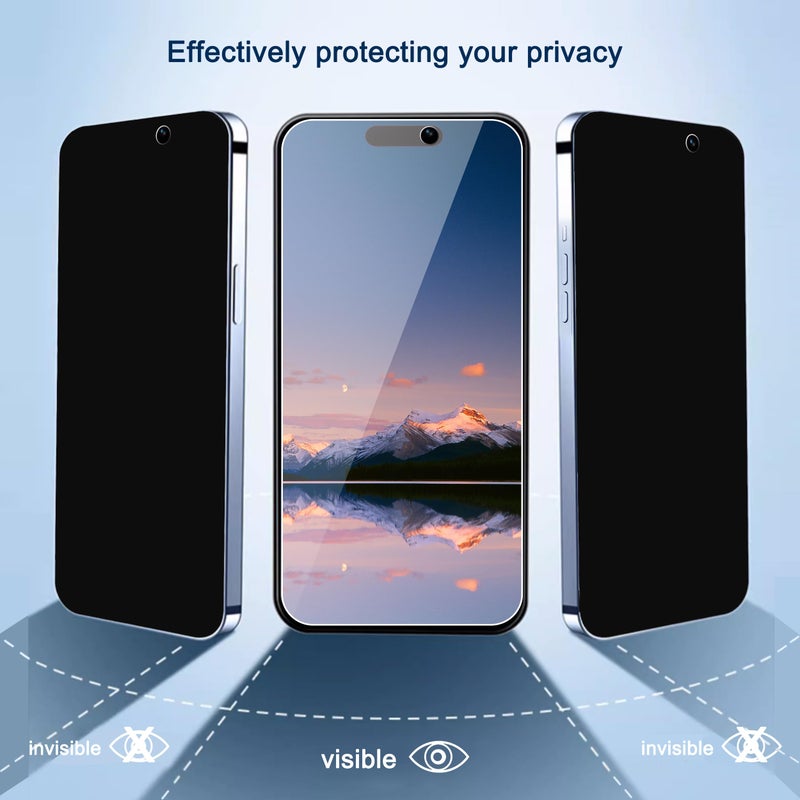 Ailun حماية شاشة خصوصية Ailun 3Pack لجهاز iPhone 15 Pro Max [6.7 بوصة] + 3Pack حماية عدسة الكاميرا، حماية المستشعر، متوافق مع Dynamic Island، زجاج مقسى مضاد للتجسس [9H صلابة] - HD [أسود] [6 عبوات] - Image 2