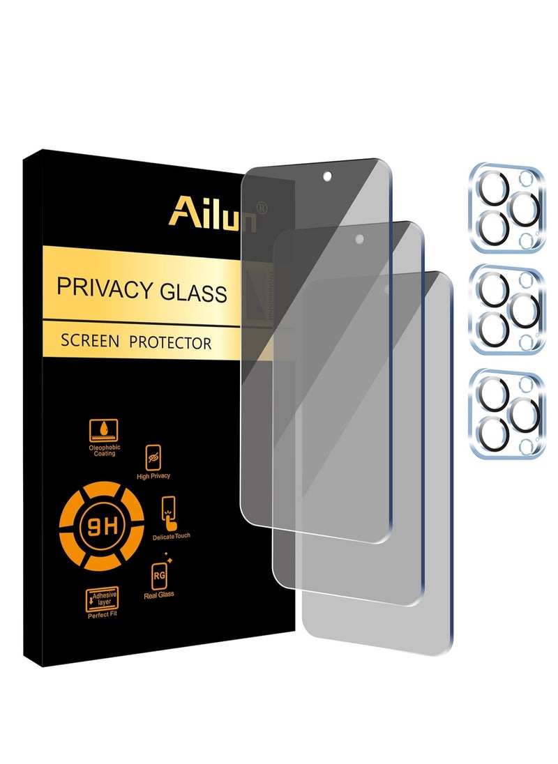 Ailun - Ailun 3Pack Privacy Screen Protector for iPhone 15 Pro Max [6.7 inch]+3Pack Camera Lens Protector,Sensor Protection,Dynamic Island Compatible,Anti Spy Tempered Glass[9H Hardness]-HD[Black][6 Pack] - Image 1
