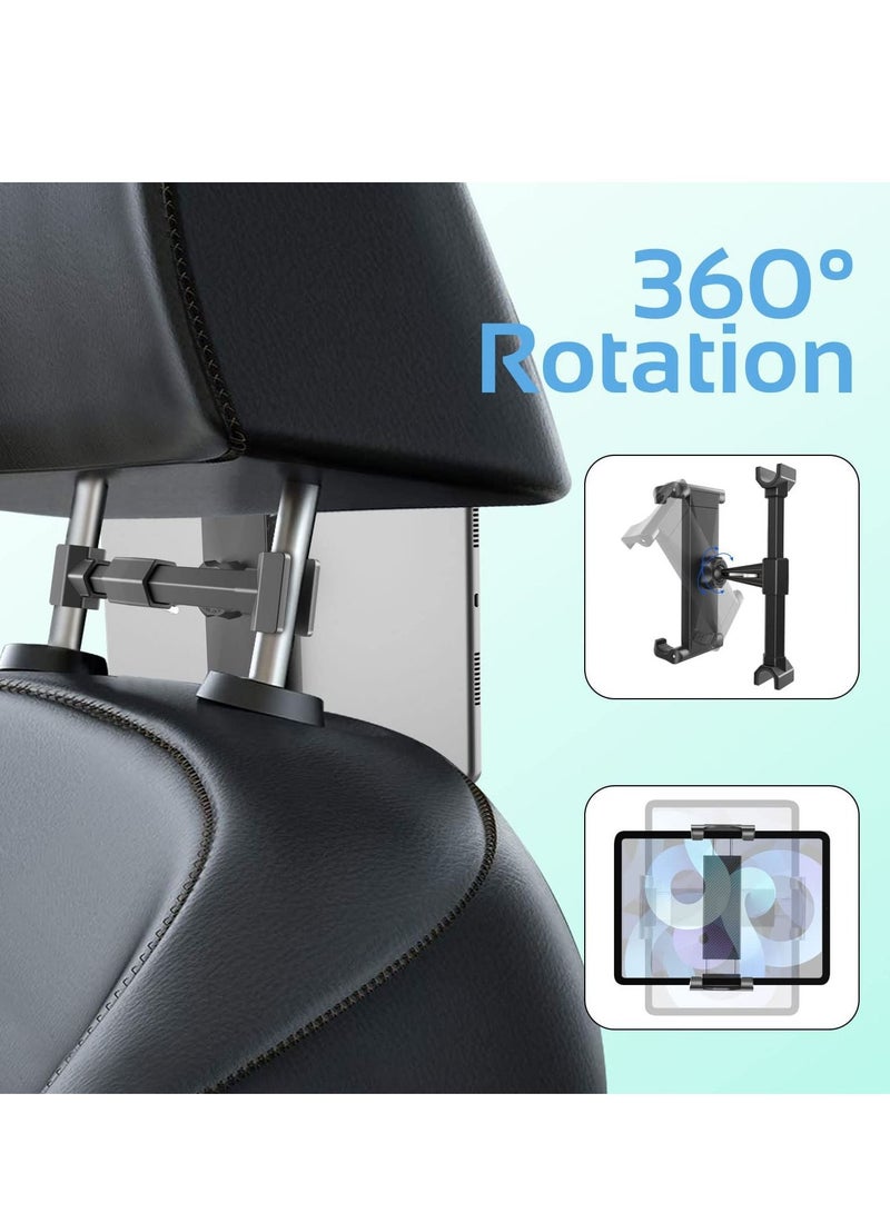 Universal Car Tablet Holder Back Seat Mount – 360° Rotating Headrest Cradle Stand for 4.4" to 11" Tablets & Smartphones, Compatible with iPad Pro/Air/Mini, Samsung Galaxy Tab, iPhone, Switch – Black Travel Entertainment Stand - Image 2