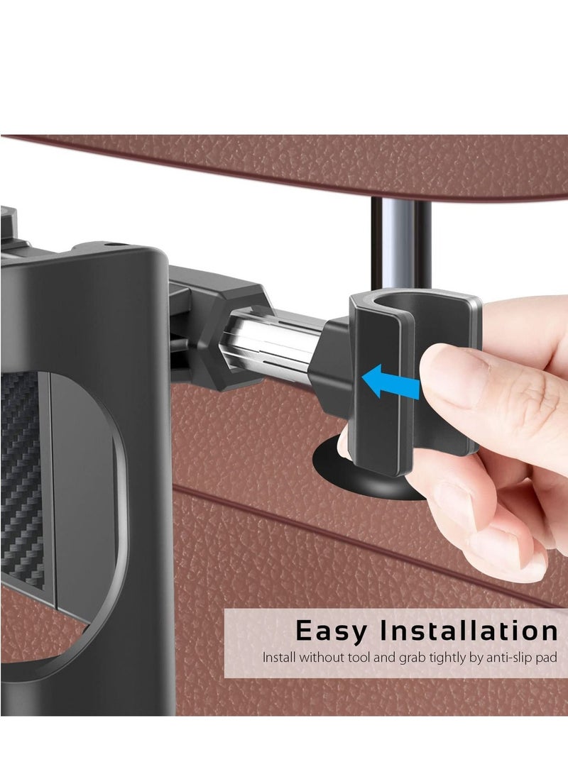 Universal Car Tablet Holder Back Seat Mount – 360° Rotating Headrest Cradle Stand for 4.4" to 11" Tablets & Smartphones, Compatible with iPad Pro/Air/Mini, Samsung Galaxy Tab, iPhone, Switch – Black Travel Entertainment Stand - Image 4