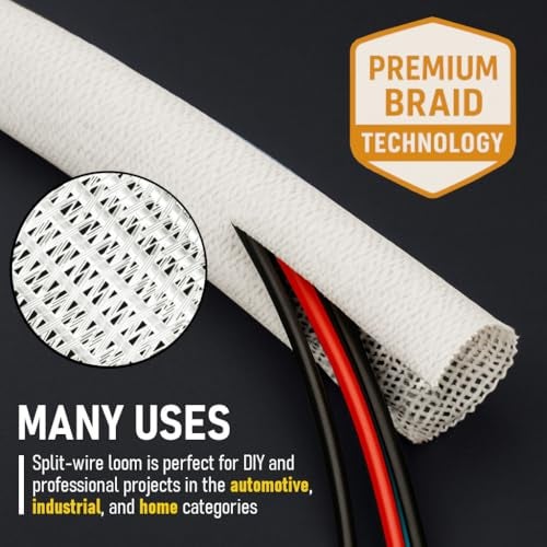 MGI SpeedWare Braided Split-Sleeve Wire Loom for High-Temperature Automotive Harness and Home Cable Management 10 feet (1/4") - Image 3