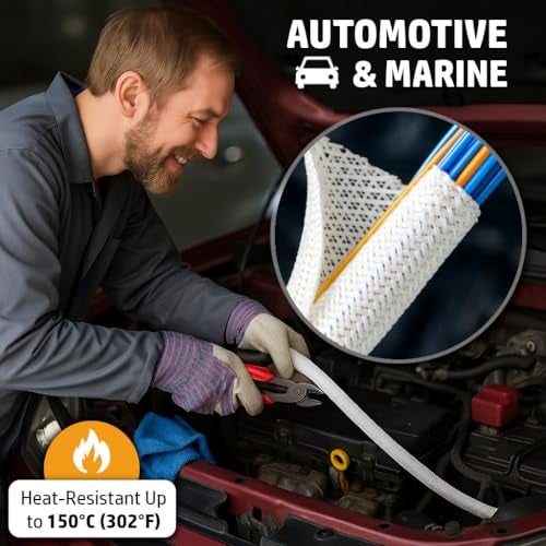 MGI SpeedWare Braided Split-Sleeve Wire Loom for High-Temperature Automotive Harness and Home Cable Management 10 feet (1/4") - Image 4